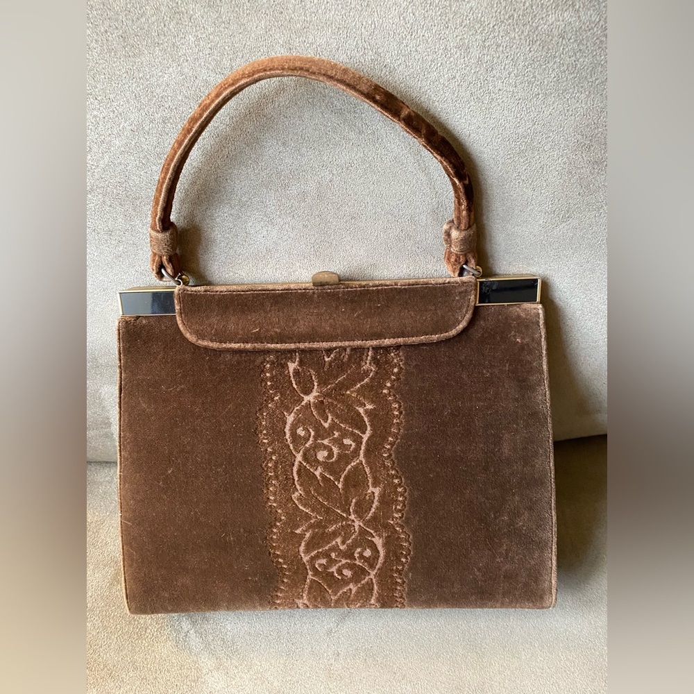 Lewis Vintage Velvet Handbag with original mini mirror and coin purse.